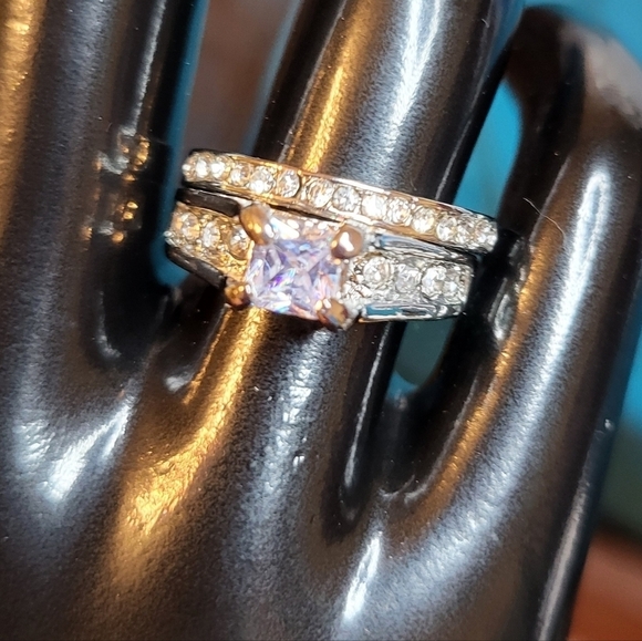 New 2 pc Wedding Set size 6 Cubic Zirconia silver plated - Picture 11 of 13